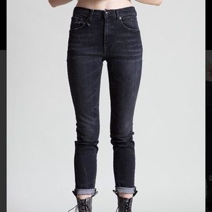 R13 Black Marbled Distressed Hi Rise Skinny Jean